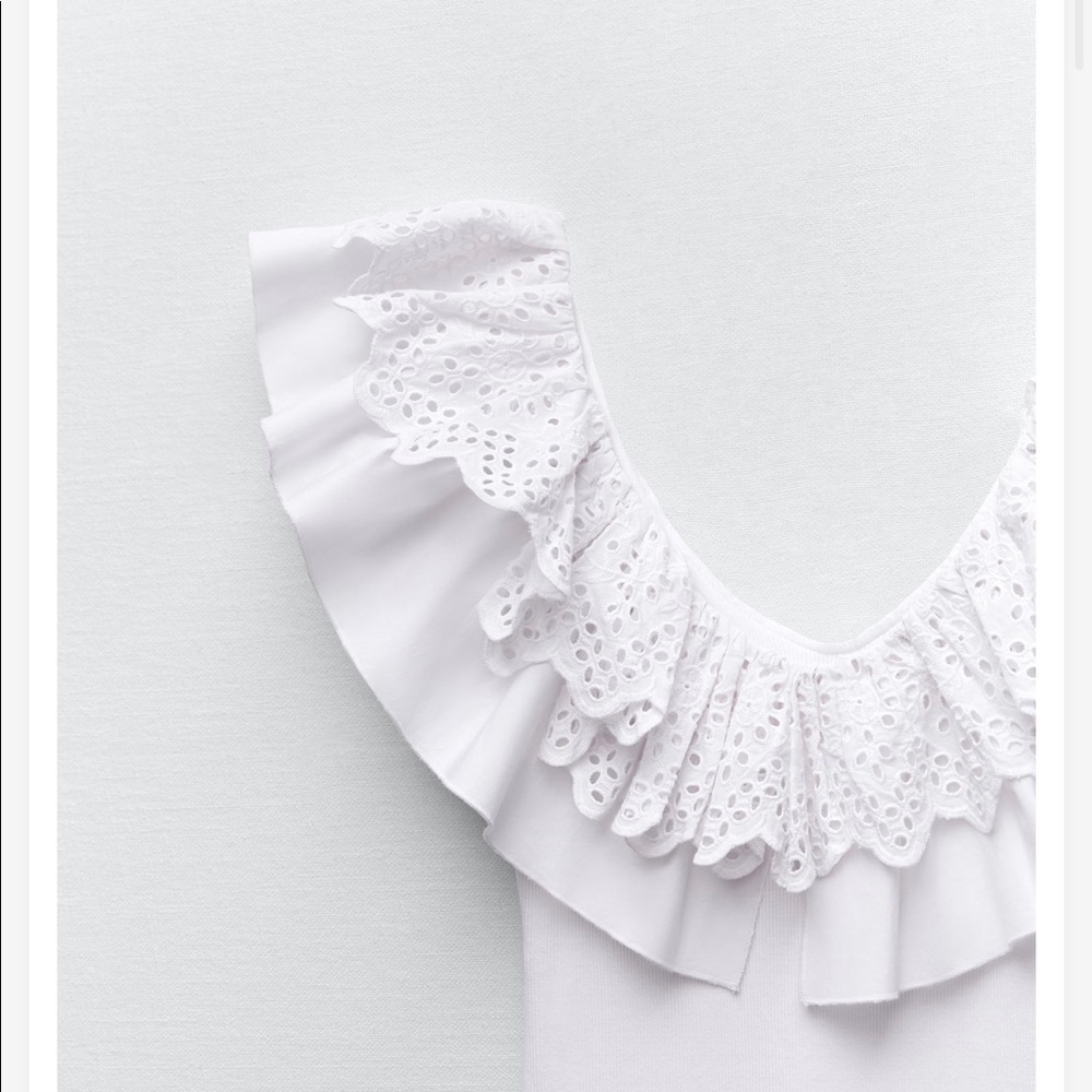 Zara White Ribbed Bodycon Ruffle Sleeve Mini Dress - NEW - S 3253806250 - Picture 5 of 8